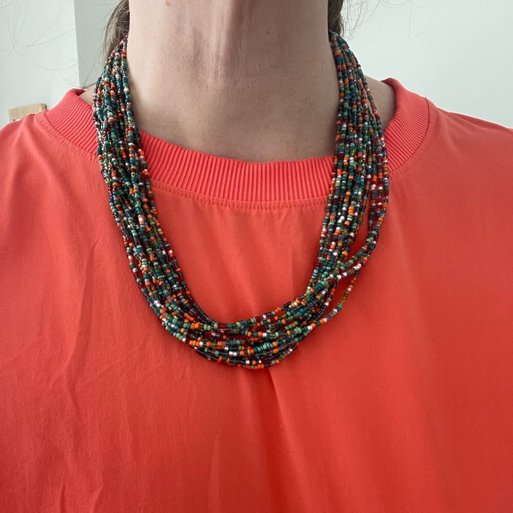 Seed Bead Multicolor Necklace - Colorful Boho Beaded Statement Jewelry